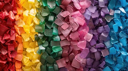 Poster - Plastic waste sorted by color, illustrating effective recycling and eco-friendly sustainability practices