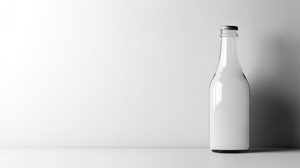 Poster - White bottle with screw cap on a blank background, minimalist look with smooth shadows, suitable for product branding.