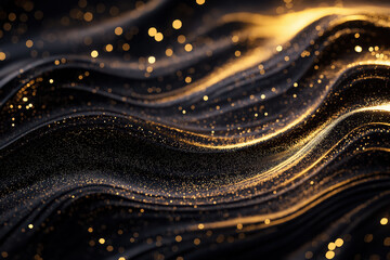 A black and gold wave of glittering material