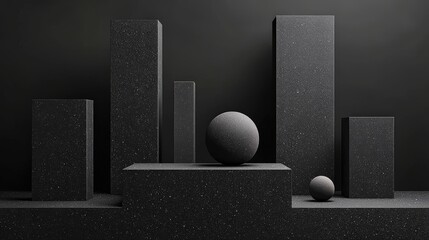 Poster - Elegant black background with minimalist geometric shapes in subtle tones, ideal for modern visuals.