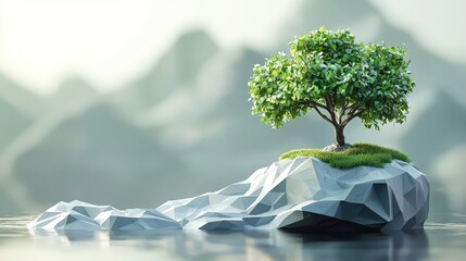 Poster - Green low-poly design with a 3D effect, giving a contemporary and sleek visual appearance.
