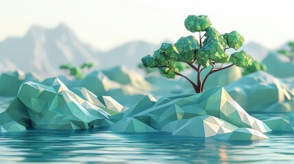 Poster - Green low-poly design with a 3D effect, giving a contemporary and sleek visual appearance.