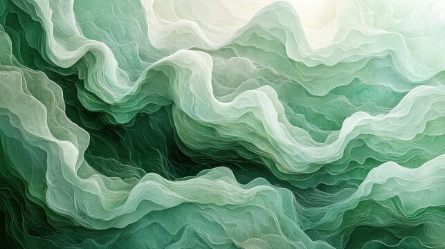 Organic, fluid green waves softly moving in an abstract pattern, offering a soothing visual experience with natural transitions between shades of green.