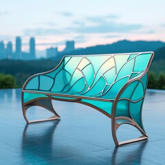 Modern Glass and Metal Bench in Urban Setting