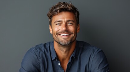 Poster - Portrait of a happy handsome man in a shirt with laughing