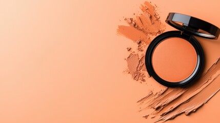 Strokes of bronzer and highlighter on a light peach background