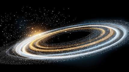 Wall Mural - stunning cosmic scene featuring swirling galaxy with golden and white rings against black background