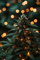 cannabis christmas tree bokeh lighting backdrop thc cbd hemp marketing background concept, dispensar