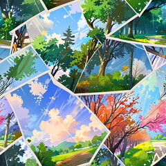 Wall Mural - Seamless collage with anime photos