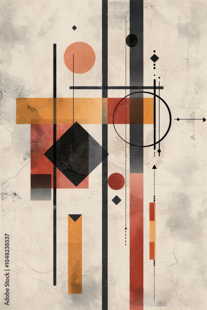 Abstract Geometric Art with Bold Shapes in Warm Earth Tones and ...