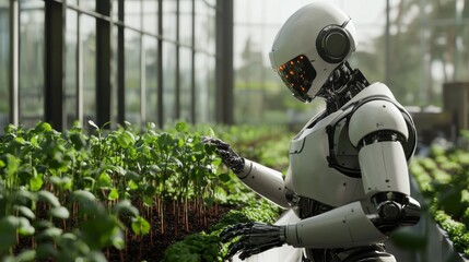 Poster - A robot is tending to a garden of plants