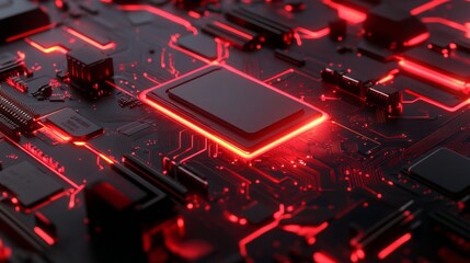 Poster - A computer chip with a red glow