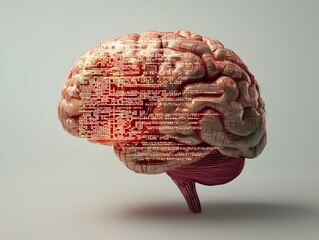 Brain with Embedded Digital Screen Displaying Scrolling Code   Symbolizing Programmable Mind Concept