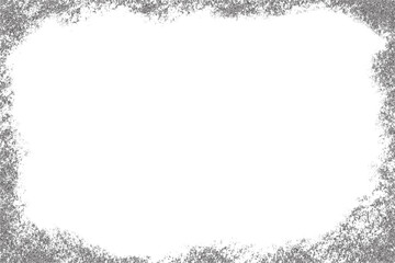 Poster - Grunge frame with grainy torn border on white background. Brushed rough textured fade. Old sandy noisy vector halftone template. Abstract stipple dust paper
