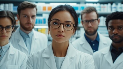 Poster - A group of people in lab coats are standing together