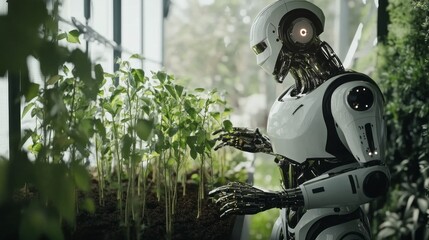 Poster - A robot is tending to a garden of plants