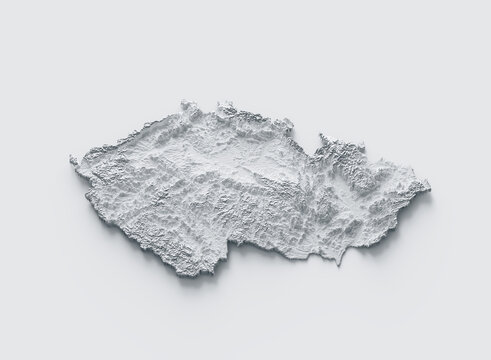Czech Republic Map Gray And White Shaded Relief Textured Map On White Background 3D Illustration