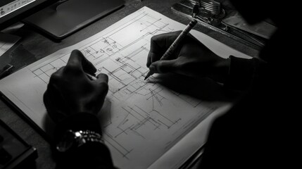 Poster - A Person Drawing a Floor Plan on Paper with a Pen