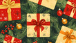 © MakeitEasy - A stack of beautifully wrapped Christmas gift boxes in festive colors with golden ribbons and bows, perfect for celebrating the holiday season