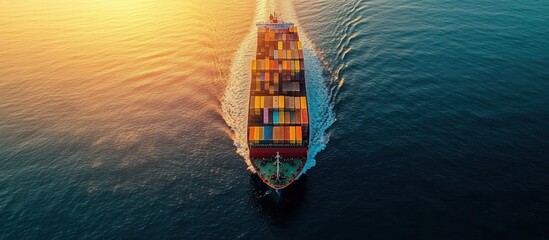 Wall Mural - Cargo Ship at Sunset