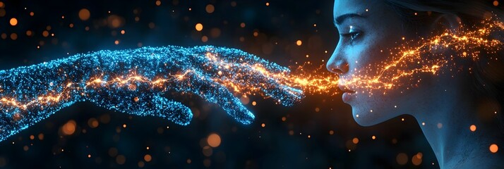 Poster - Cosmic Energies Igniting Futuristic Digital Art - Mesmerizing glowing lights,particles,and rays swirling in a dynamic,surreal space creating a sense of power,potential,and technological innovation.