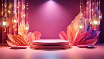 abstract concept for a modern backdrop with elements like abstract lamps on the podiums