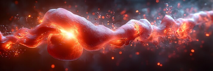 Poster - Dramatic and dynamic 3D rendered image of a swirling,energy-filled burst of fiery flames,glowing embers,and bright sparks cascading in a powerful,cinematic display of raw,elemental power and heat.