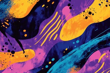 Poster - Abstract designs showcasing natural curves and vibrant motifs. Nature-inspired patterns in bright yellow, deep purple, and soft blue with quirky lines and distinctive textures