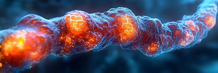 Poster - Glowing,vibrant,and dynamic microscopic fractal-like structure resembling a network of energy or data flow. Futuristic and scientific digital with an touch.