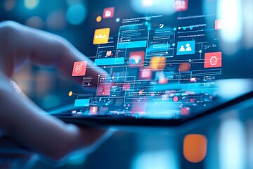 Poster - close-up of mobile app interface design on a tablet, responsive design concept, user experience (ux)