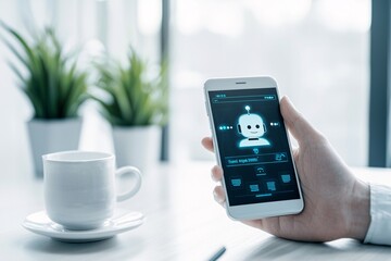 Poster - AI-powered chatbot interacting with users on a website, conversational design interface, smart tech integration.