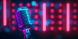 © Vasiliy - Retro microphone with neon lights in night club atmosphere. Music performance and vocal equipment marketing