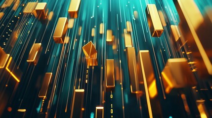 Poster - 3D Golden Bars and Arrows Moving Upward