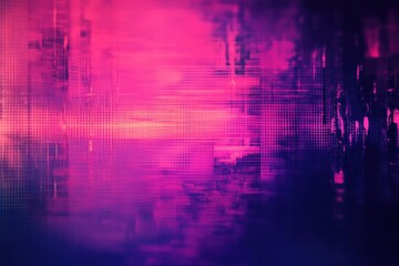Poster - Breathtaking scene showcasing retro cctv or vhs pixelated distortion. Artistic soft fuzzy gradient background texture. Digital display gentle noise effect stirring memories