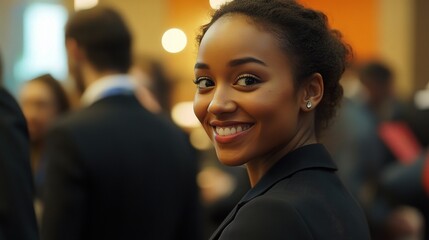 Wall Mural - Engaging Portrait of a Smiling Young Woman in Crowd