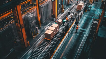 Poster - Industrial Conveyor Belt System Moving Cardboard Boxes