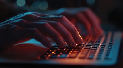 Poster - Hands Typing on Laptop in Dim Light