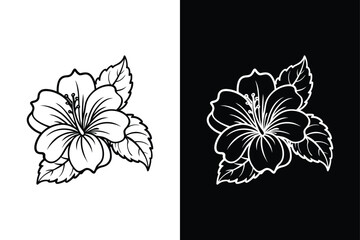 Stunning Hibiscus Flower Icon. Black Vector Silhouettes for Design