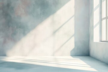 Poster - Subtle abstract background in gentle pearl tones to highlight merchandise. Soft light filtering through the window brightens the surfaces of the walls and floors