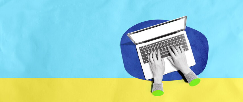 Person using a laptop computer - Photo collage design