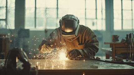 Poster - Welder in a Workshop, Sparks Flying During Metalwork