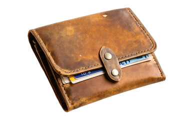 old brown leather wallet isolated on transparent background, wealth concept 