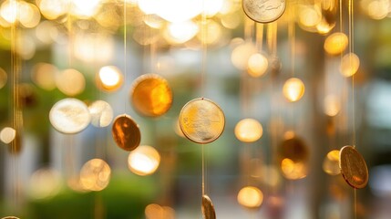 Poster - Gold coins in motion, suspended in air with a softly blurred background, creating a sense of wealth and energy