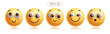 © AmazeinDesign - Emojis shy 3d emoticon characters vector set. Emoticons facial expression in happy, blush, smiling, cheerful, contented and cute face character graphic elements. Vector illustration emojis shy icon