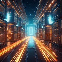 Wall Mural - Futuristic Cyber Corridor with Light Trails