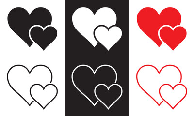 two crossed hearts icon set. Element of love for mobile concept and web apps.  website design and development, app development. isolated on white and black background. Vector illustration. EPS 10