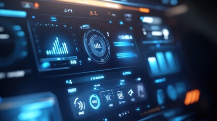 Poster - Futuristic Car Dashboard with Blue Illuminated Digital Display
