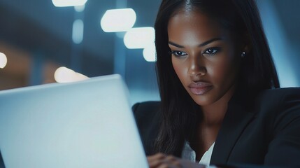 Poster - Focused Professional Working at Laptop in Modern Office