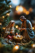 © john - Mary and joseph admiring their son in a christmas nativity scene depicting the birth of jesus