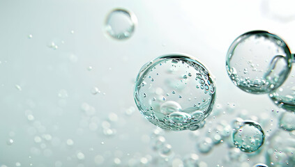 Poster - few small bubbles of water, floating on a white background
